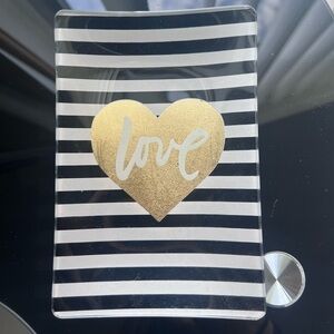 Love Heart Black and White Stripe Glass Jewelry Tray